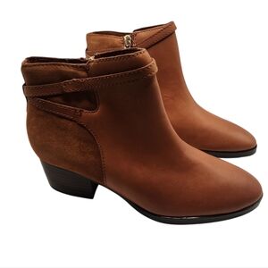 Lauren Ralph‎ Lauren LRL Mixed Leather Block Heel Zip Up Ankle Boots Size 6B
